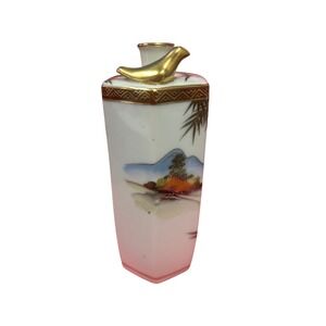 Kutani ware whistling sake decanter Handpainted Bamboo Mountain scenery